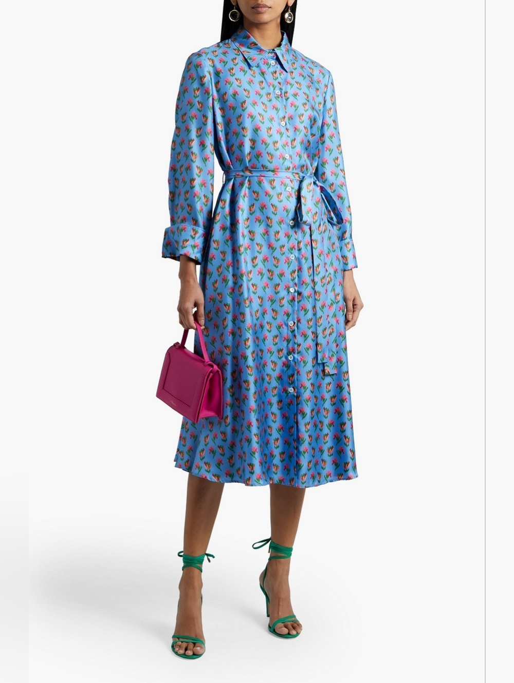 Carolina Herrera Blue Floral Midi Shirt Dress